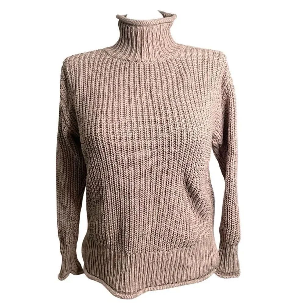 Haven Well Within Womens Rollneck Oarsman Sweater XS Taupe Chunky Knit Oversized